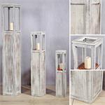 Set of 3 Lantern Wind Light Pillars Rustica Candle Wooden Lamp Candles White