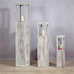 Set of 3 Lantern Wind Light Pillars Rustica Candle Wooden Lamp Candles White Pic:1