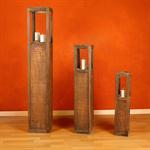 Set of 3 Lantern Wind Light Pillars Rustica Candle Wooden Lamp Candles Brown