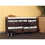 Wooden Seating Bench Trunk+Storage Baskets+Cushion Drawer Chest Seat