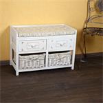 Country House Bench with Baskets Sette Cushion Willow Wood Settle Commode Wicker