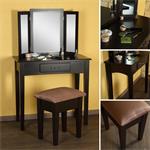 Make-up table + stool + mirror dressing table dressing console brown