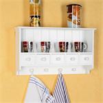 Kitchen Wall Shelf Country House Style White 4 hooks 5 drawers