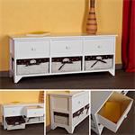 Bench 3 Drawers Settle Chest of Drawers White Country Style Wooden Bench White