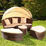 Garden Bed with Table Rattan Wicker Beach Chair Polyrattan Basket Sun Lounger