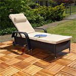 Rattan Sun Lounger Adjustable Garden Furniture Sunbed Wicker Polyrattan Black Pic:1