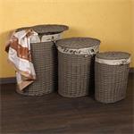 SET of 3 Hamper Laundry Basket Clothes Linen Bin Washing Container Round Brown