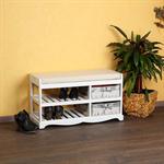 Shoe Cabinet Bench with Baskets Wood Cushions Bench Shoe Rack White Settle