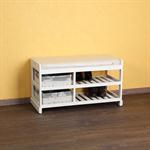Shoe Cabinet Bench with Baskets Wood Cushions Bench Shoe Rack White Settle Pic:6