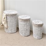 SET of 3 Hamper Laundry Basket Clothes Linen Bin Washing Container Chest Rattan