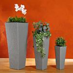 3 x Flower Pot Rattan Flower Tub Planter Plant Tub Polyrattan Set Vase Grey