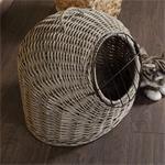 Cat Travel Basket Bed Kitten Pet Transport Carrier Willow Wicker Grey Pic:1