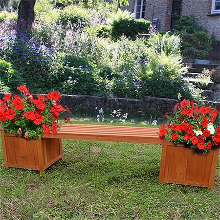 Wooden Garden Bench + 2 Flower Boxes Pots Outdoor Patio Furniture Seat 2 in 1