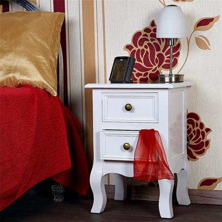Country House Night Bedside Table Dresser Cabinet+Drawers White