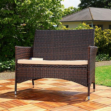 Rattan Garden Bench Black/Brown with Cushion Bench Polyrattan Seat Cushion Sofa