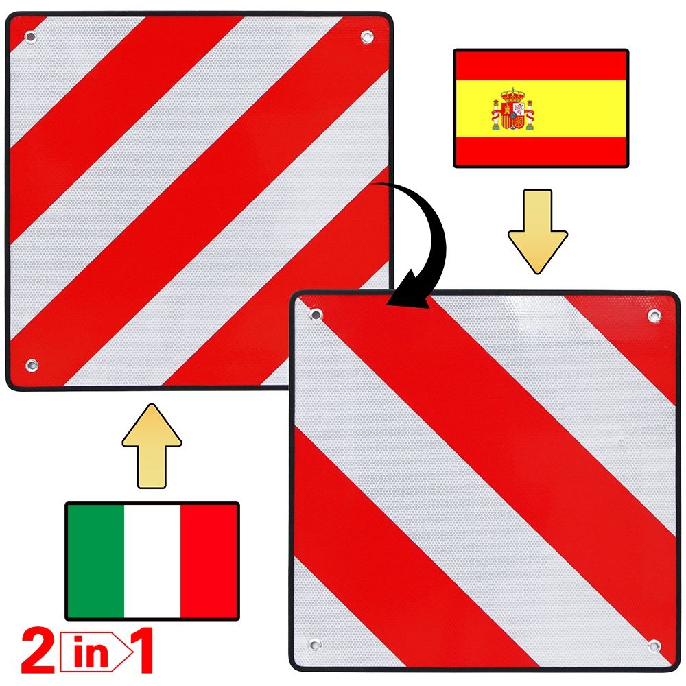 Warntafel 2in1 Spanien & Italien inkl. 4x Spannseile reflektierend