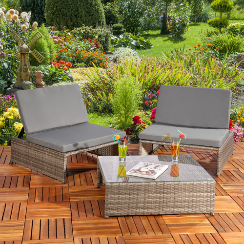 Miniaturansicht 14  - Gartenmöbel Garten-Set Balkon Sitzgarnitur 2 Sessel Tisch Lounge Polyrattan Set